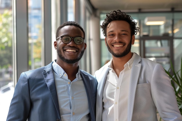 Portrait of happy multi ethnic business couple posing to camera