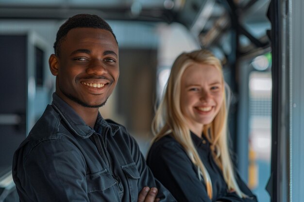 Portrait of happy multi ethnic business couple posing to camera