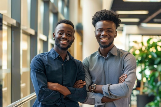 Portrait of happy multi ethnic business couple posing to camera