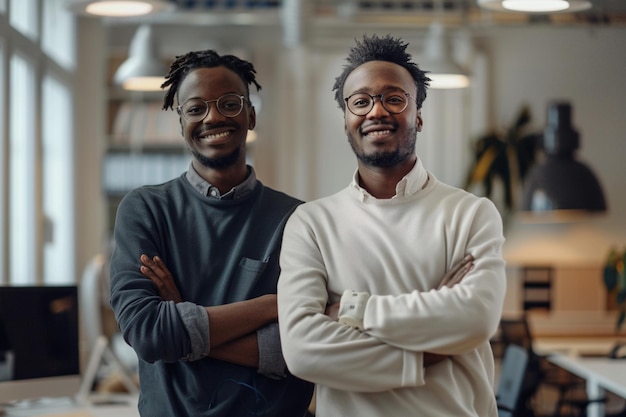 Portrait of happy multi ethnic business couple posing to camera