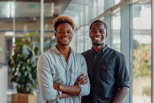 Portrait of happy multi ethnic business couple posing to camera