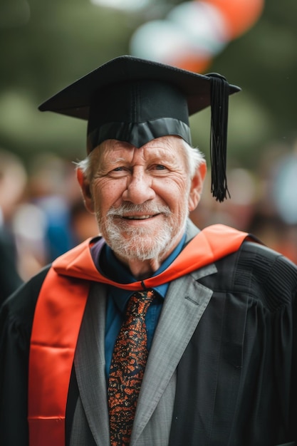 Portrait of a happy older man graduating from university