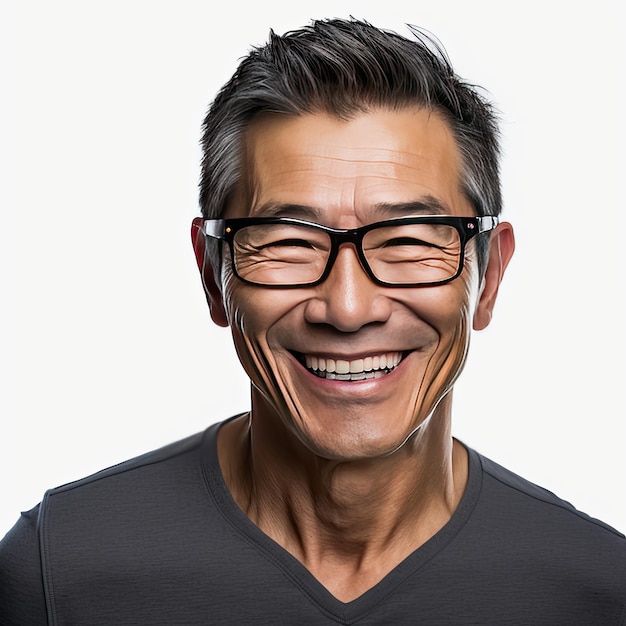 Portrait of happy smiling middel aged business Chinese man person isolated on a white background Generative AI