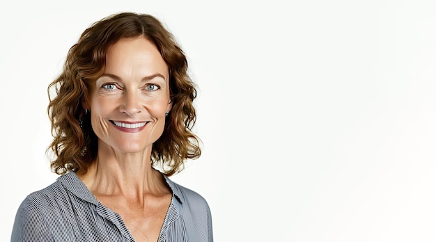 Portrait of happy smiling middel aged Caucasian woman person isolated on a white background Generative AI