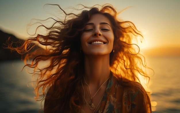 Portrait of a happy smiling woman with beautiful background AI