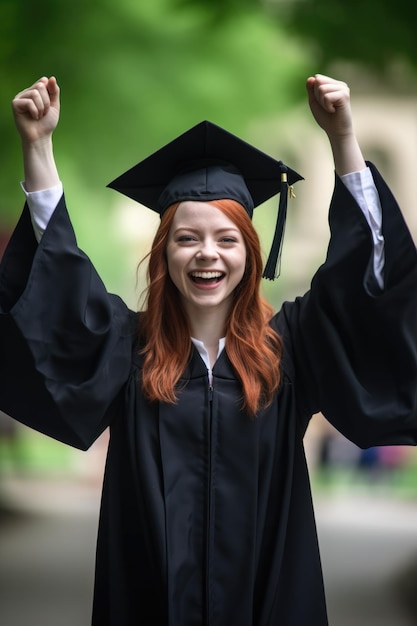 portrait of a happy student celebrating graduation created with generative ai