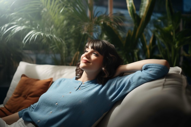 portrait of happy woman relaxing at home