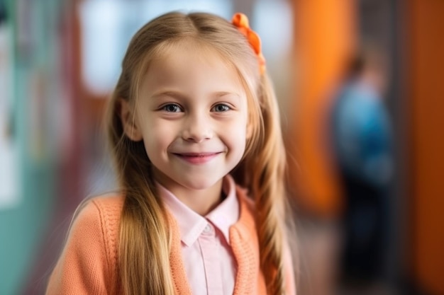 Portrait of a happy young girl at school created with generative ai