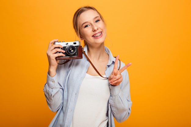 Portrait of a happy young girl with braces