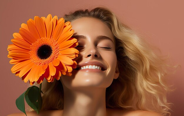 Portrait of a happy young woman holding