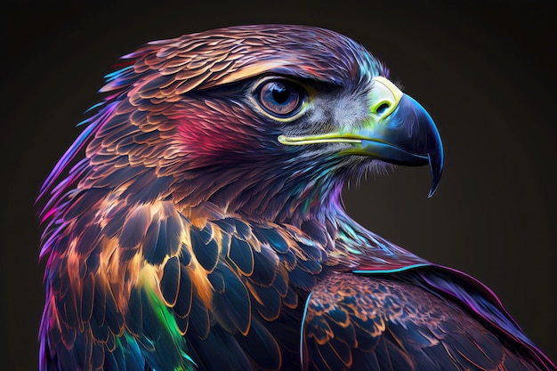 Portrait of hawk in neon colors on a dark background generative ai