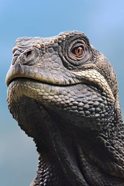 Portrait of the head of a green iguana closeup