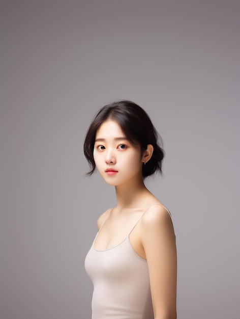 Portrait of a healthy beautiful skin Asian girl with clean background