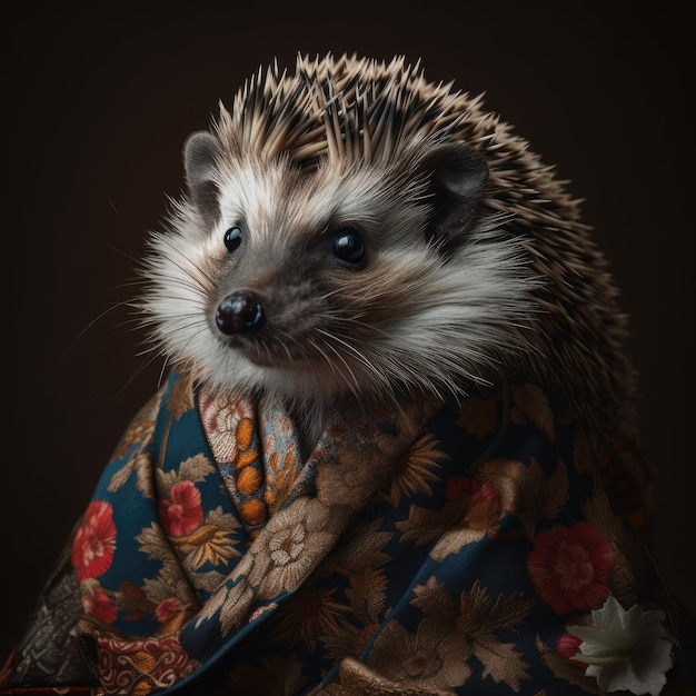 Portrait of a hedgehog in a bathrobe generative ai