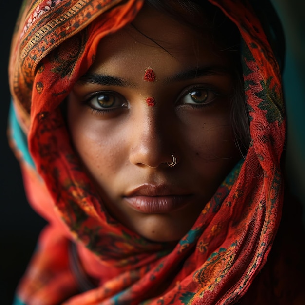 Portrait of hindu beautiful woman with beautiful natural shaman