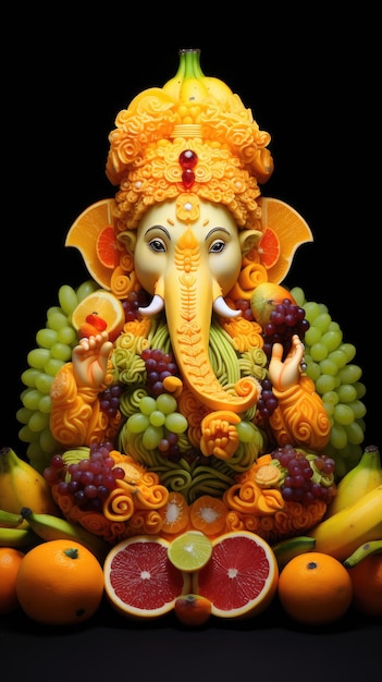 portrait of hindu god lord ganesha with fruits