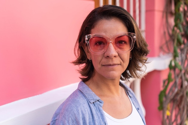 Portrait of a Hispanic woman on a city street