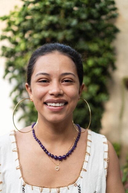 Portrait of Hispanic woman in traditional clothing