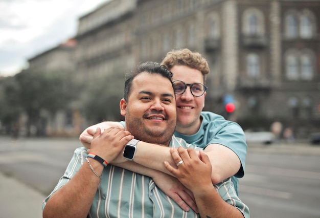 portrait of homosexual couple in the street