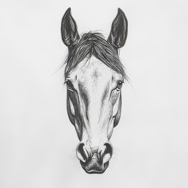 Photo portrait of a horse handdrawn illustration on a white background