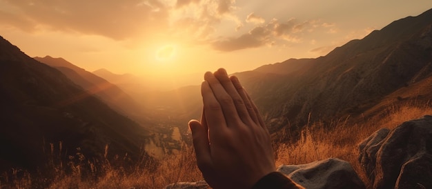 portrait of human hand opening palm to pray to god for all wishes to come true