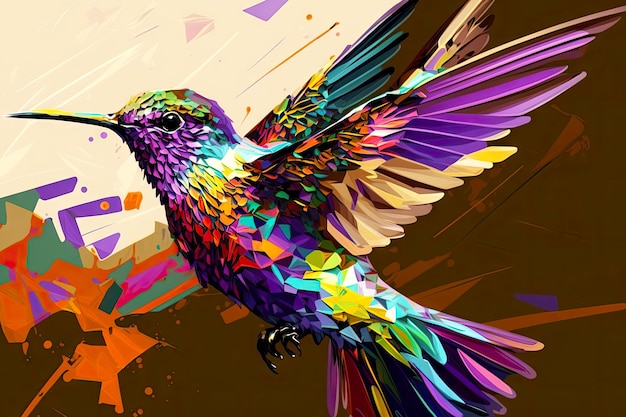 Portrait of hummingbird in pop art style flying colors expression generative ai