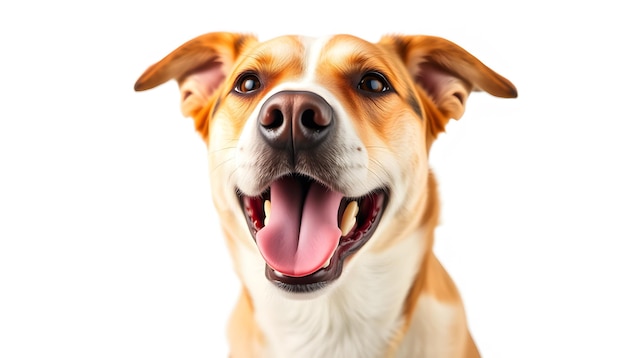 Photo portrait hungry dog licking its lips with tongue out isolated on white background isolated with