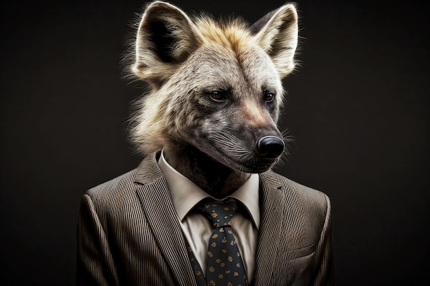 Portrait of hyena in an expensive business suit generative ai