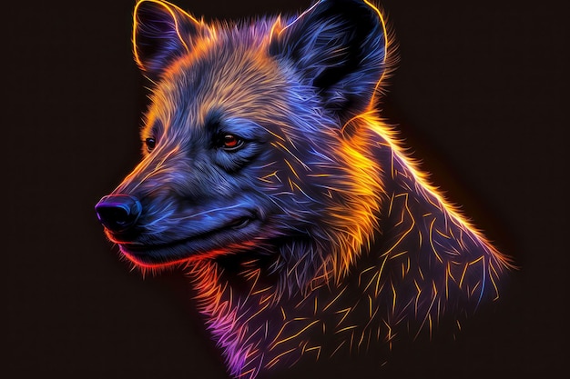 Portrait of hyena in neon colors on a dark background generative ai