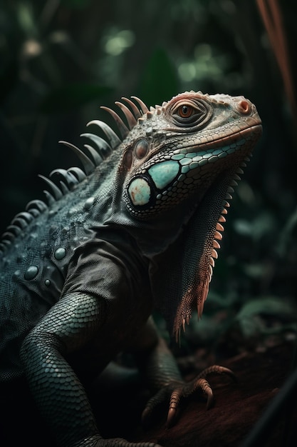 Portrait of Iguana Dramatic and Cinematic Lighting Photography Generative AI