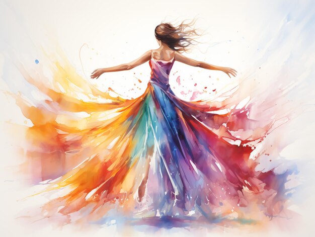 Portrait illustration of dancer with dress made of paint and splashes