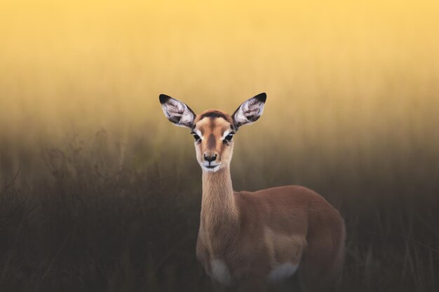 Photo portrait of an impala standing on field