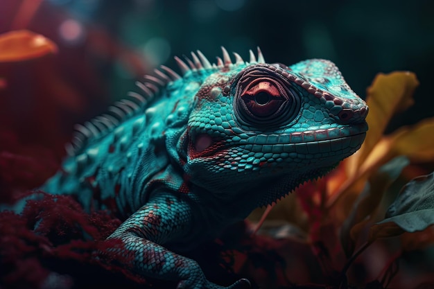 Portrait of Incredibly cute colorful chameleon lizard Exotic wild lizard or reptile Generative AI