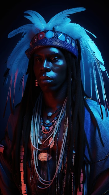 Portrait of a Indian warrior from the Comanche Indian tribe An ancient Indian hunter