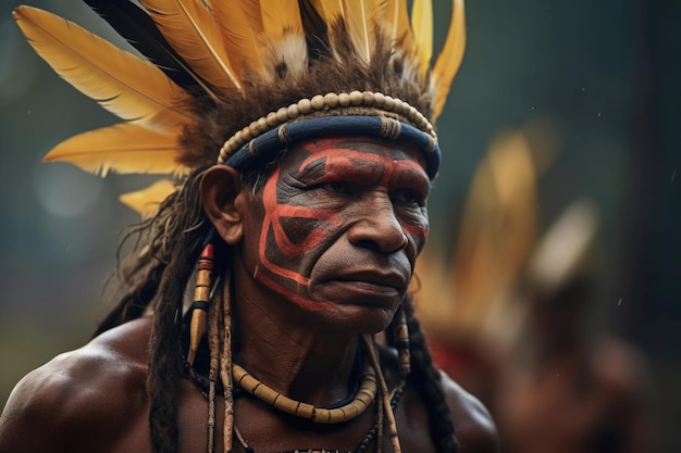 Portrait of indigenous tribe man Native american people Generative AI