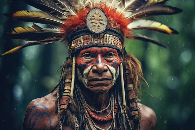 Portrait of indigenous tribe man Native american people Generative AI