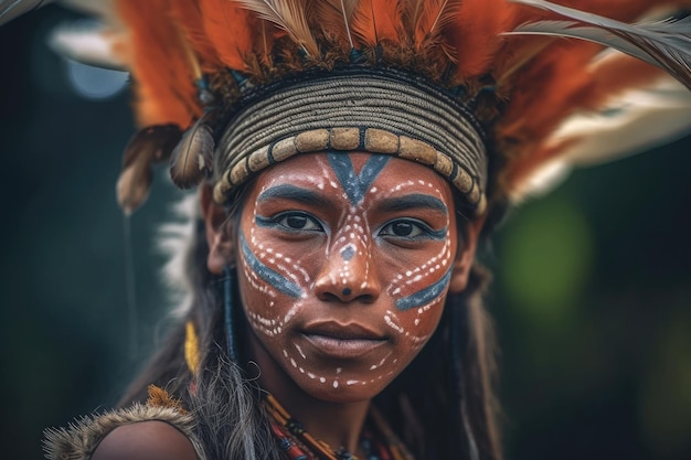 Portrait of indigenous tribe man Native american people Generative AI