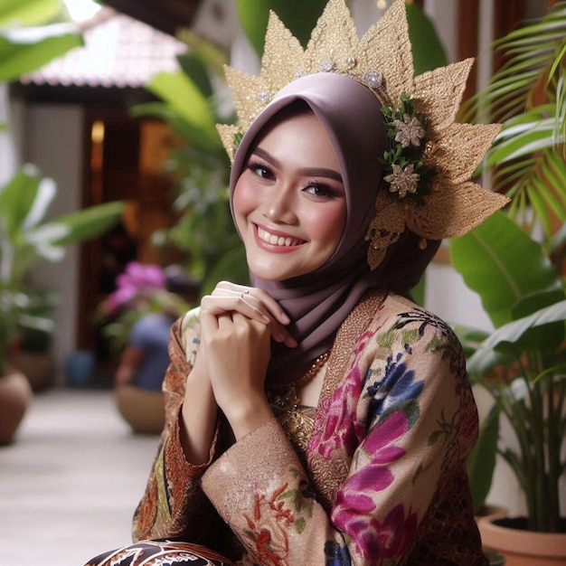 Photo portrait of an indonesian beauty young woman in indonesian national costume generative ai