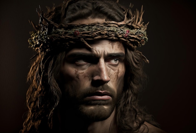 Portrait of jesus christ wearing a crown of thorns generative ai