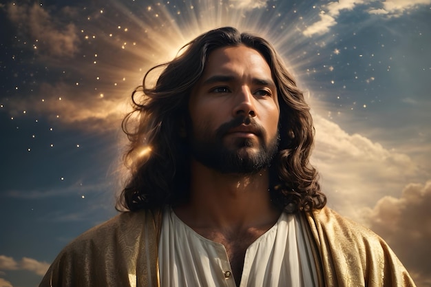 A portrait of Jesus Christ with a gloriously background