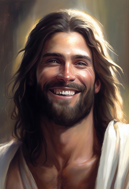 A portrait of jesus with a smile on his face