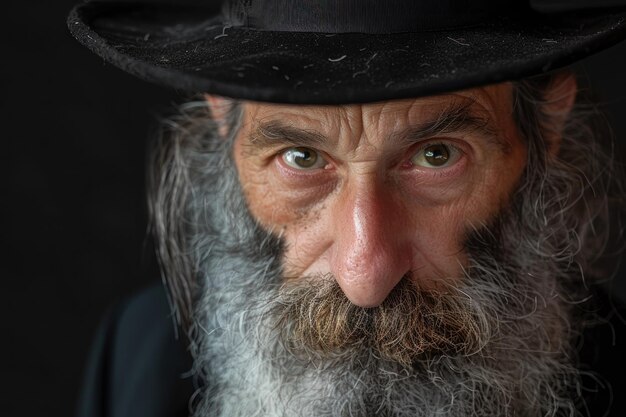 Photo portrait of a jewish man with long beard isolated on black background