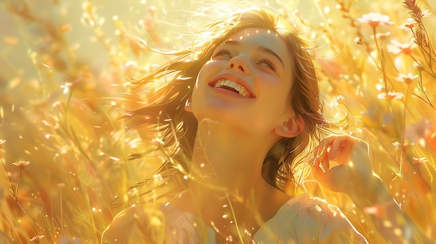 Photo portrait of joy a smiling woman bathed in natural light