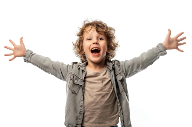 Photo portrait of a joyful boy with open arms