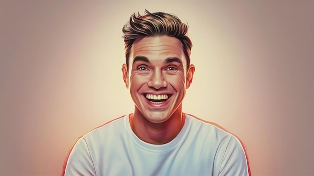 Portrait of a joyful smiling man in white t shirt