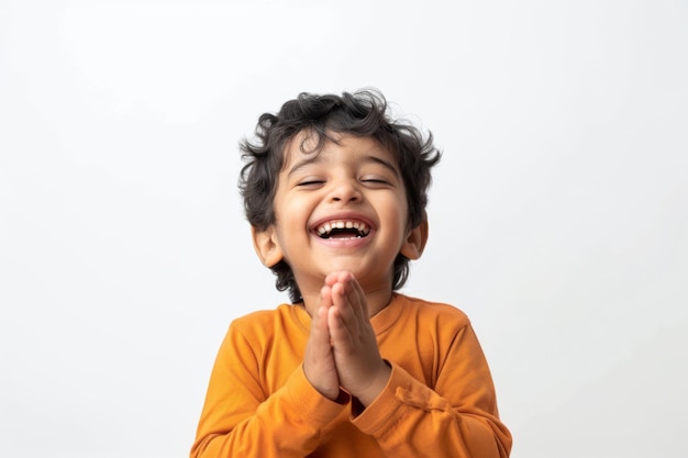 Portrait of a Joyful Young Boy in Orange