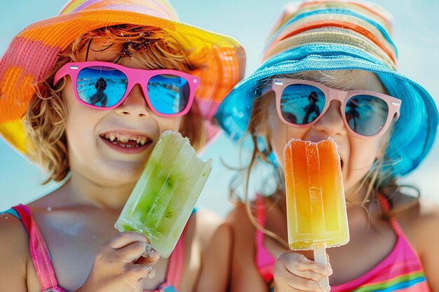 Photo portrait of kids making creative frozen treats