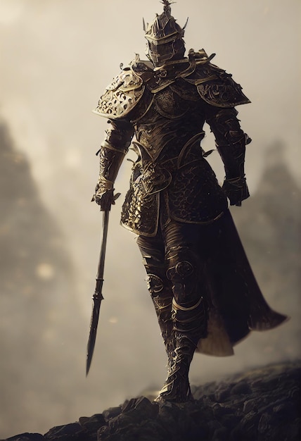 Portrait of knight in armor3d illustration