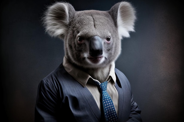 Portrait of koala businessman Animal head in business suit