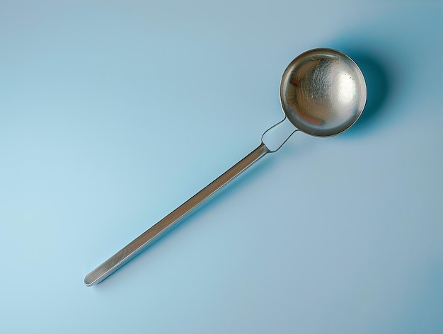 portrait of a ladle handle isolated on a flat color background